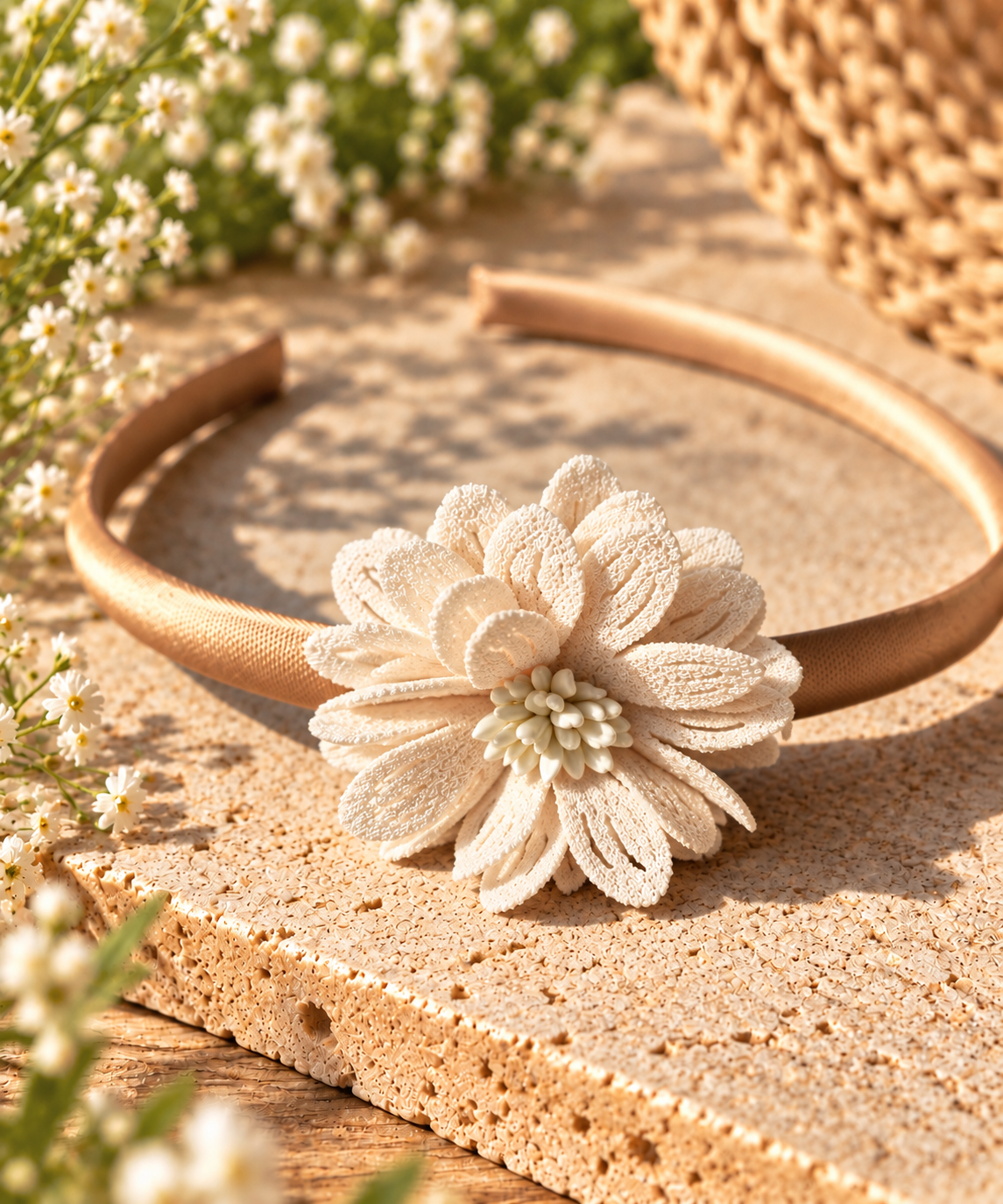 Goudbruine haarband met diverse bloem