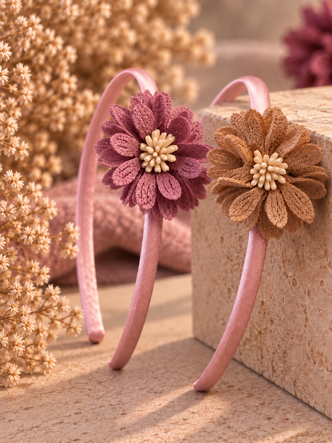 Licht roze haarband met bloem