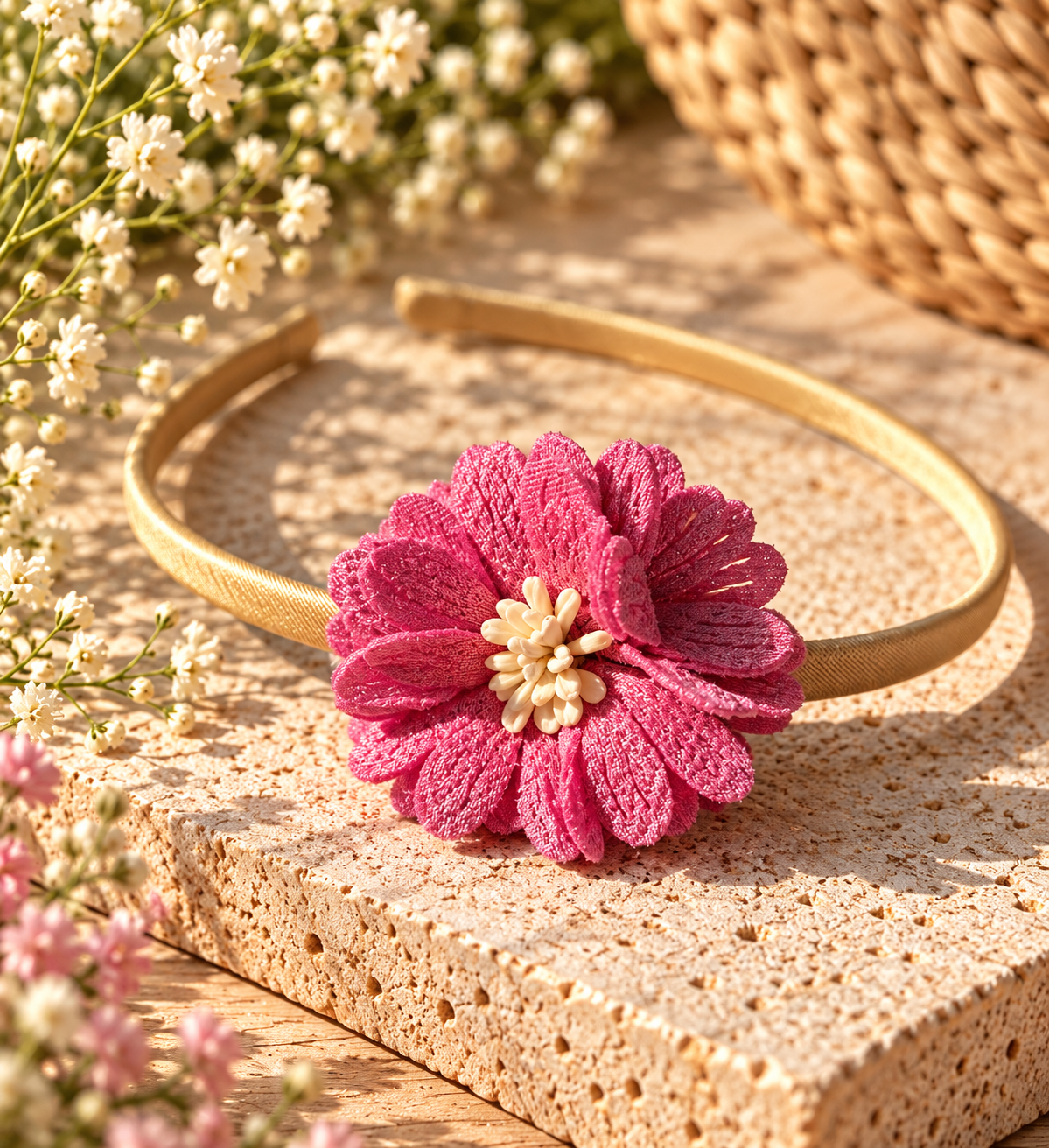 Goudbruine haarband met diverse bloem
