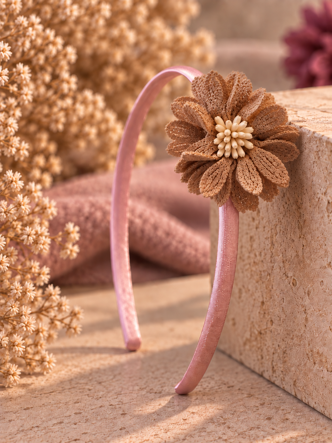 Licht roze haarband met bloem