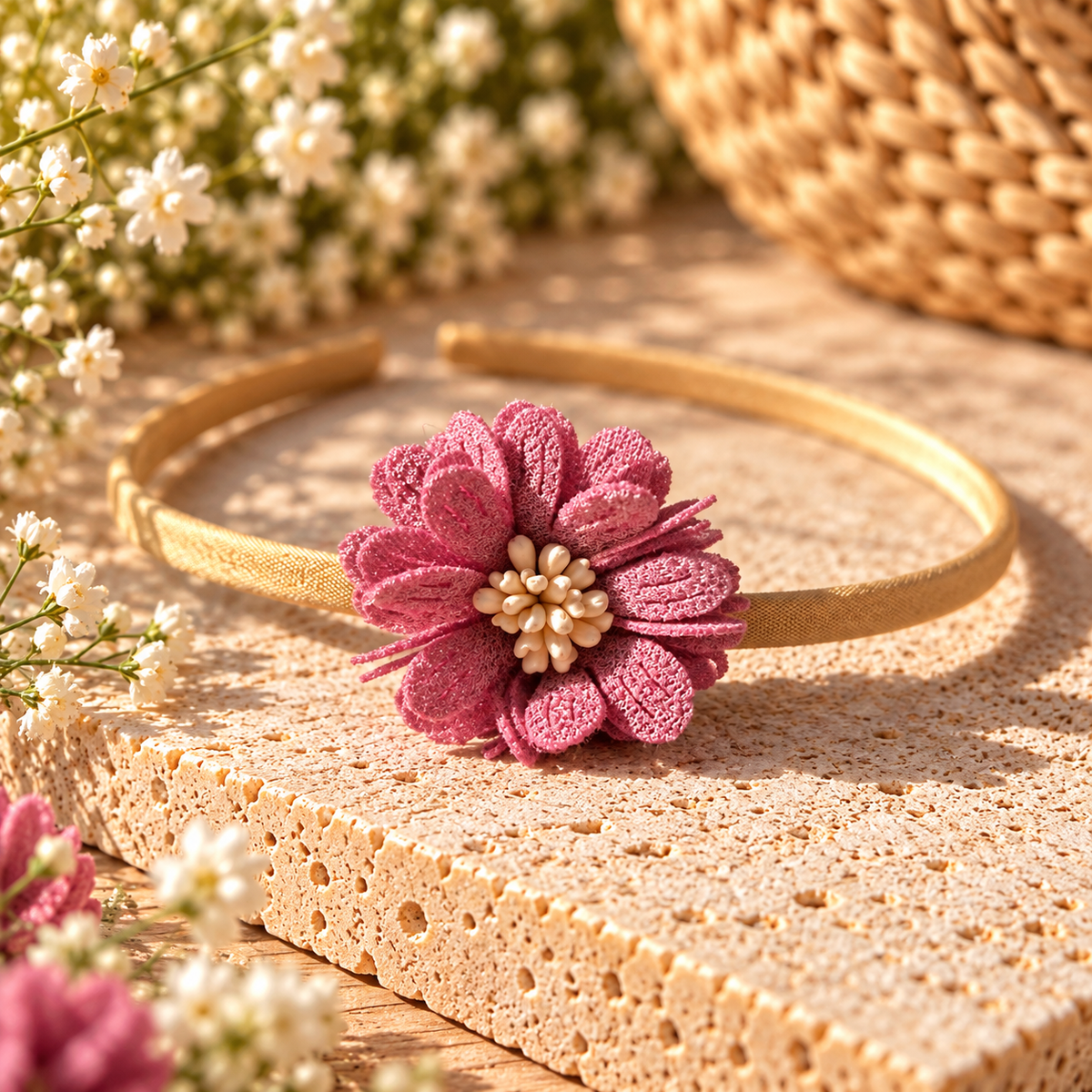 Goudbruine haarband met diverse bloem