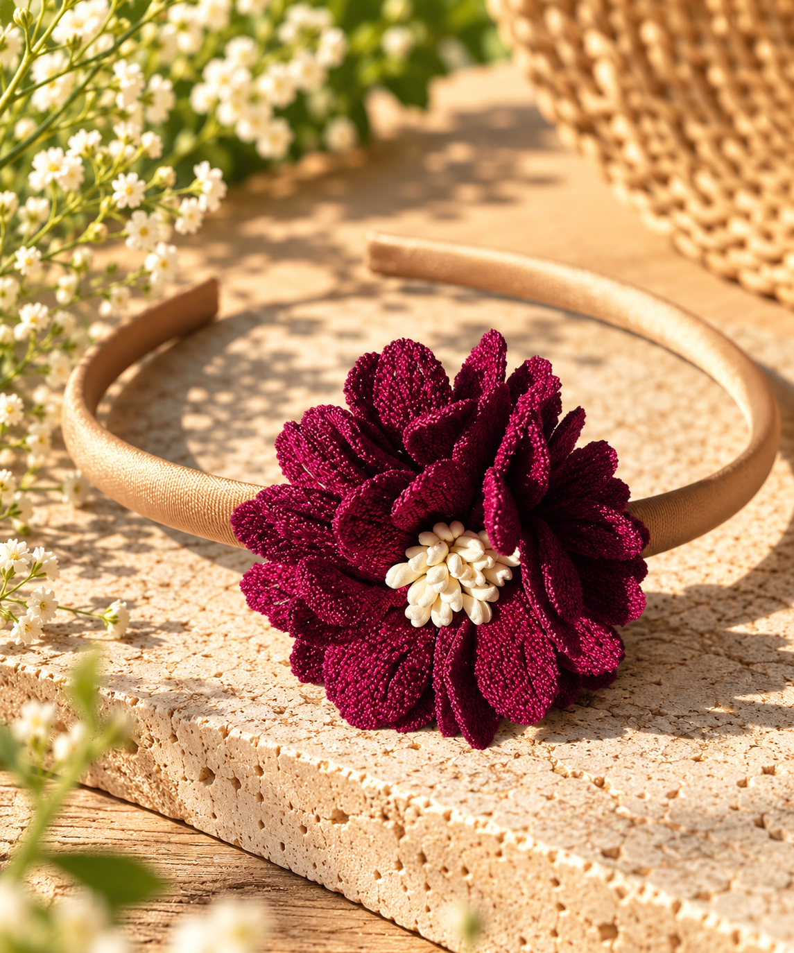 Goudbruine haarband met diverse bloem