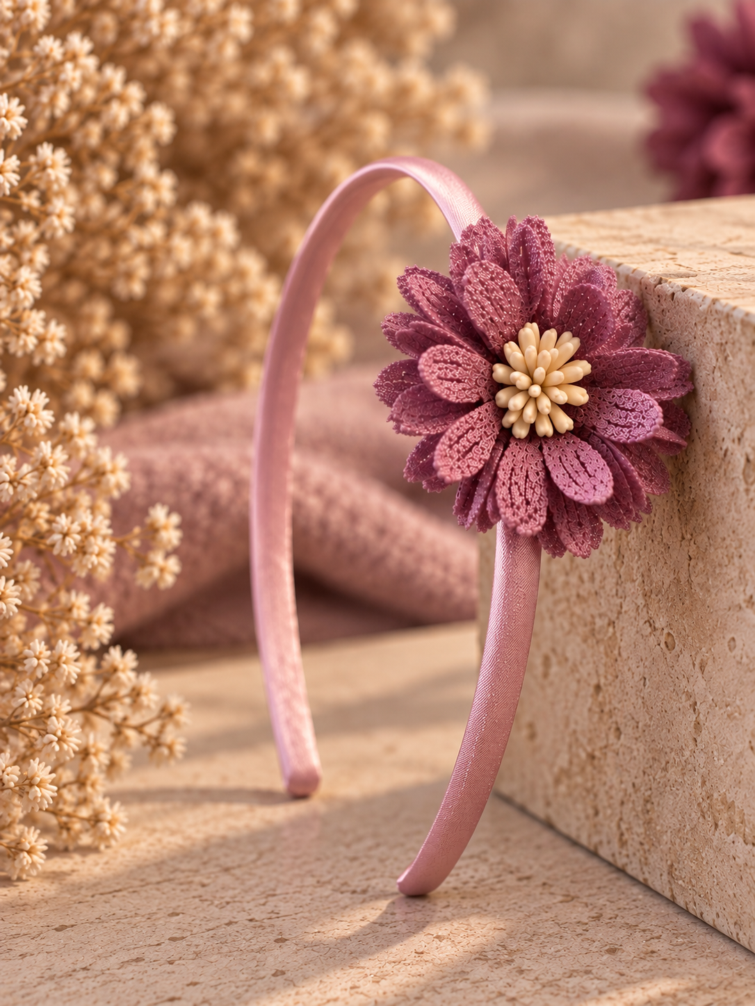 Licht roze haarband met bloem