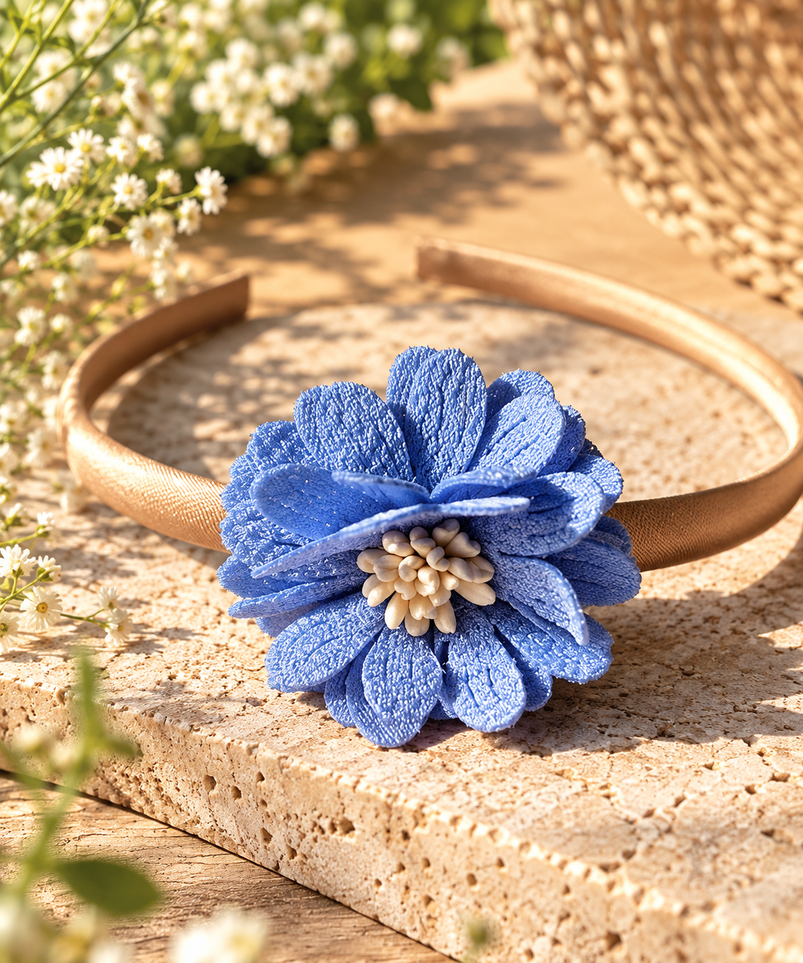 Goudbruine haarband met diverse bloem