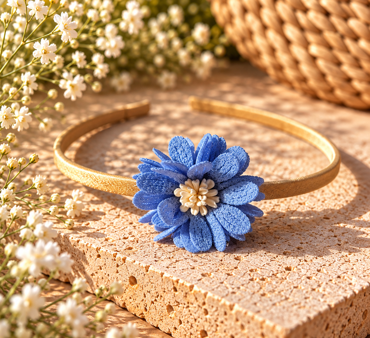 Goudbruine haarband met diverse bloem