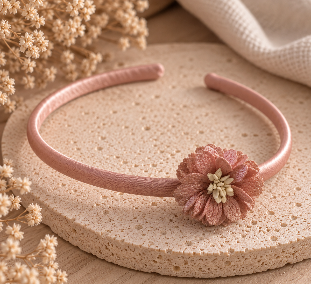 Zalmkleurig met elegante bloem