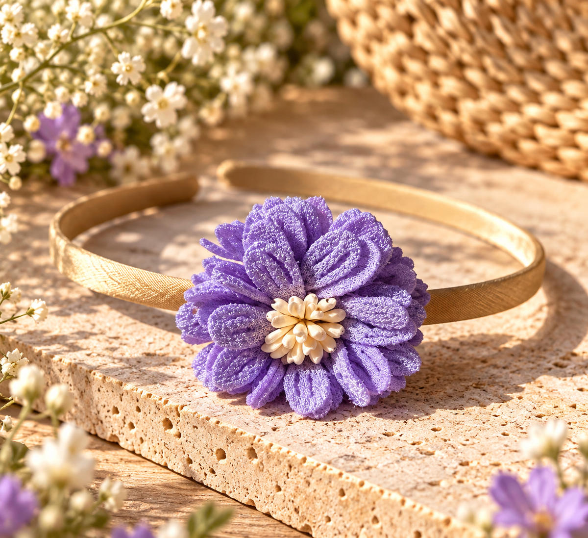 Goudbruine haarband met diverse bloem
