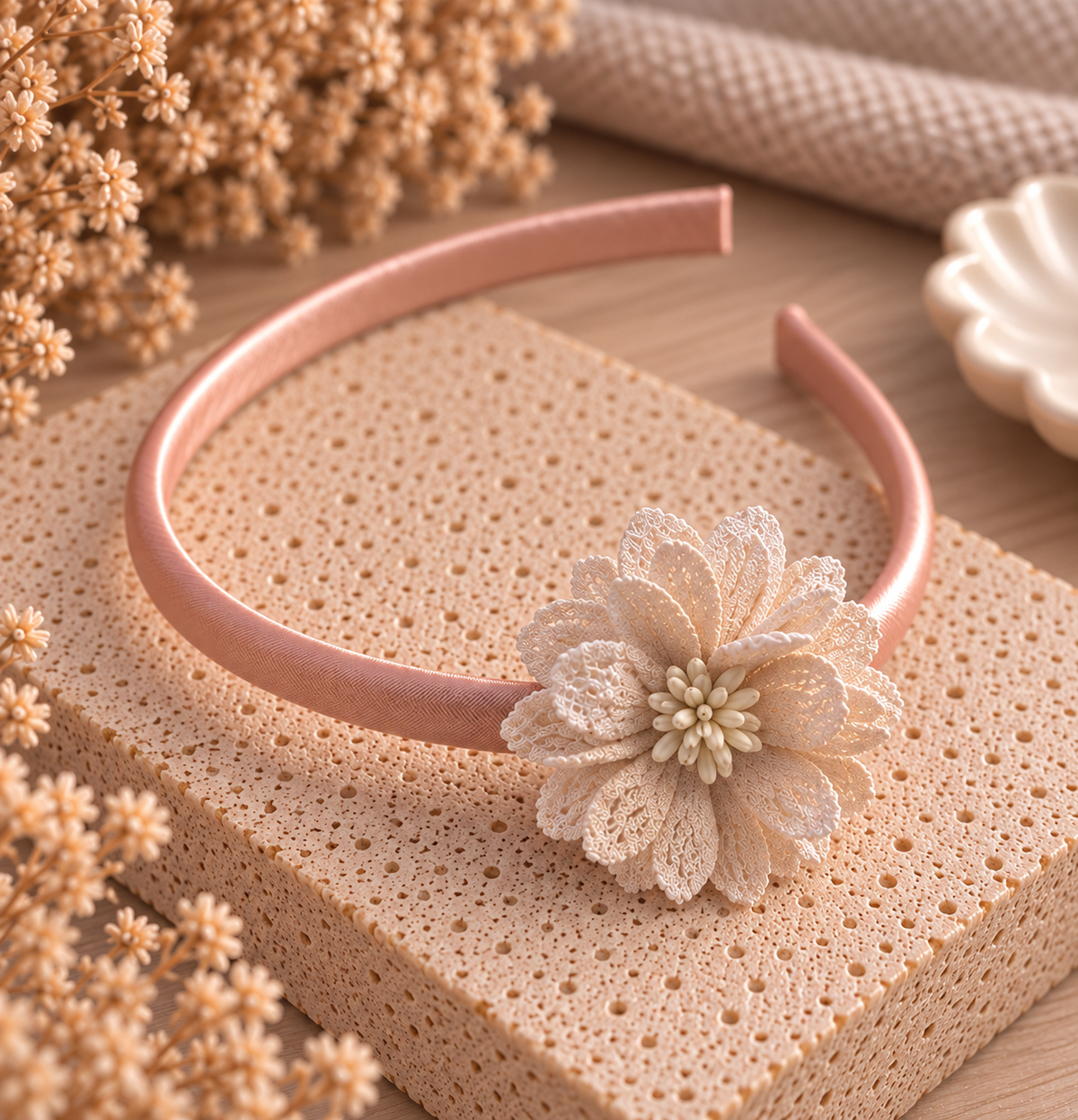 Zalmkleurig met elegante bloem