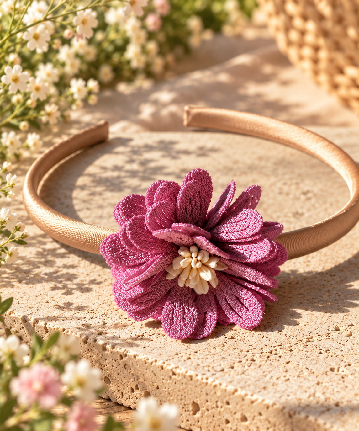 Goudbruine haarband met diverse bloem