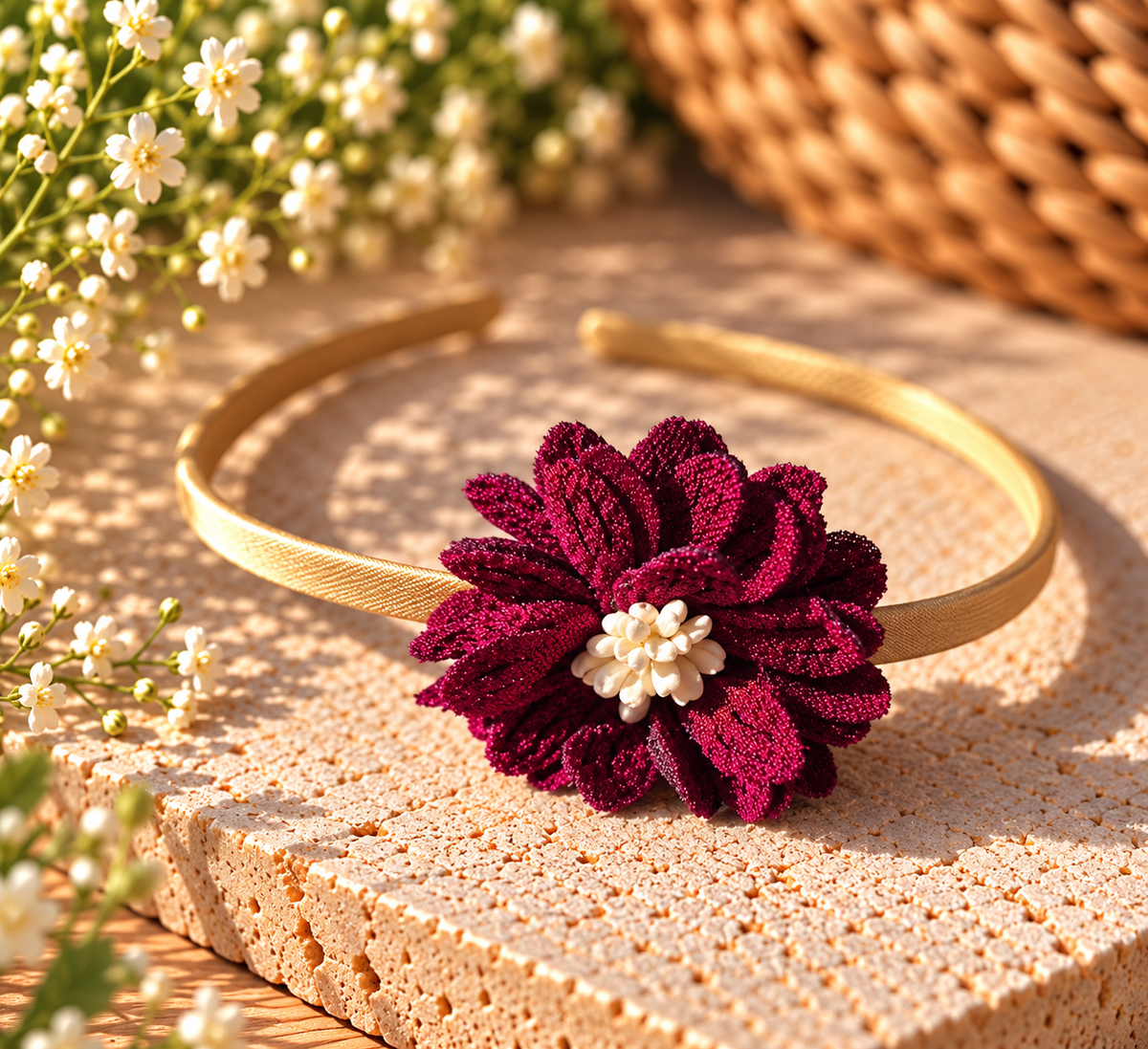 Goudbruine haarband met diverse bloem